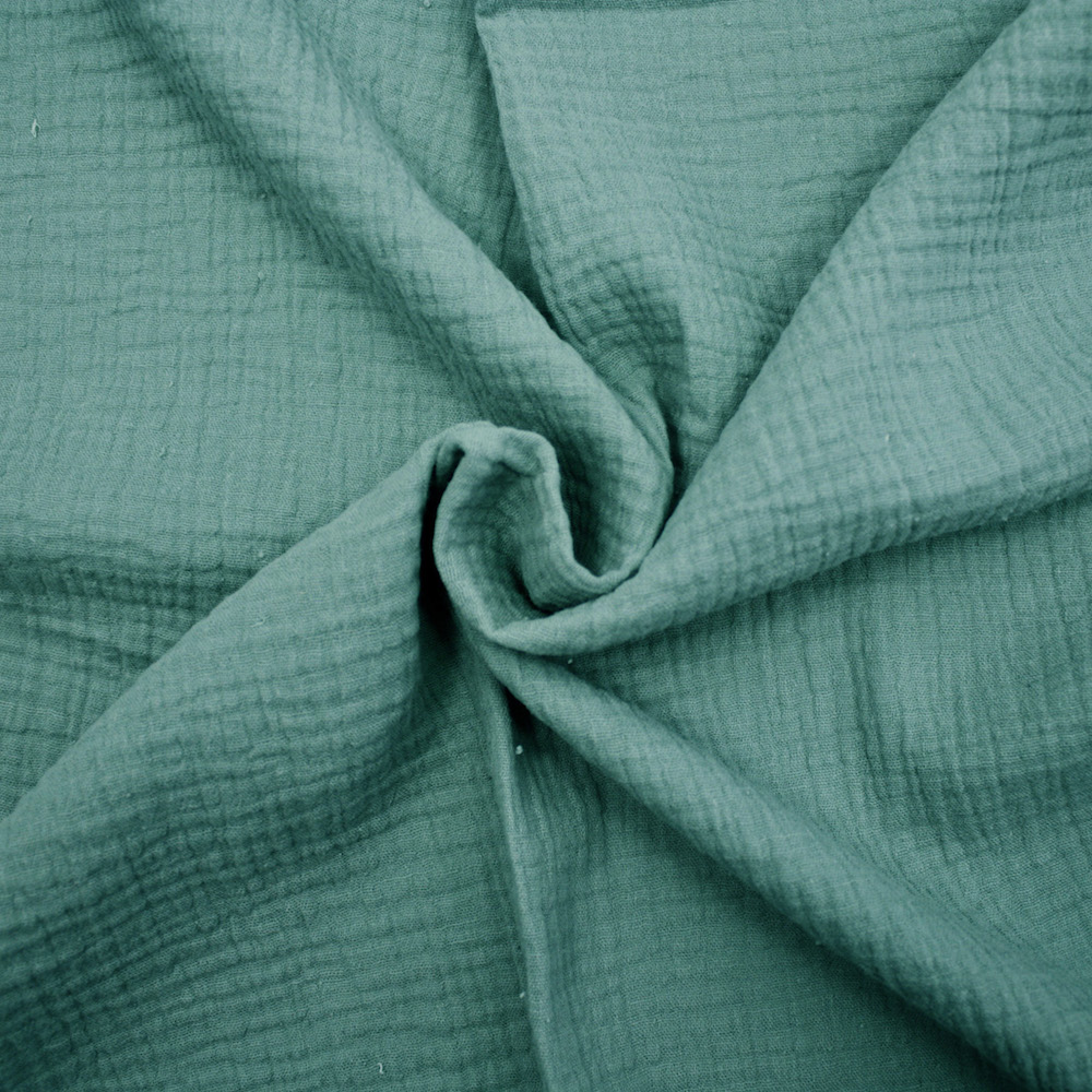 Organic Double Gauze Cotton Fabric in Plain in Pine Green 17