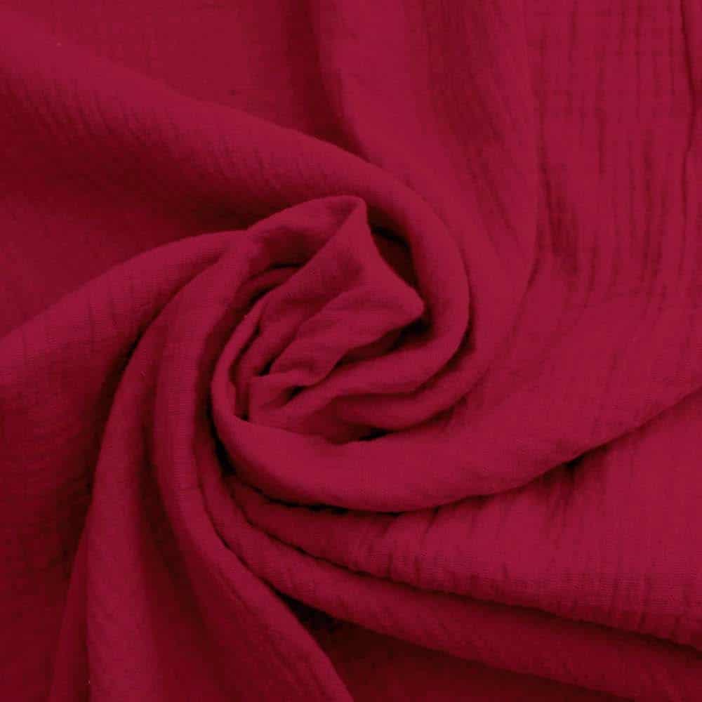 Organic Double Gauze Cotton Fabric in Plain in Red 20