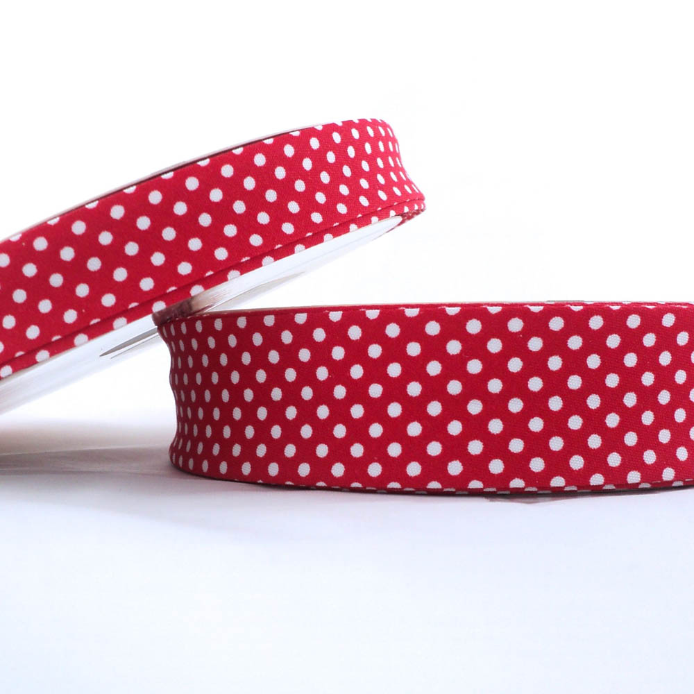 25m roll of Dot Bias Binding Tape with 18mm width in Red 46