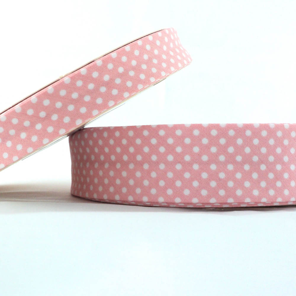 25m roll of Dot Bias Binding Tape with 30mm width in Pastel Pink 29