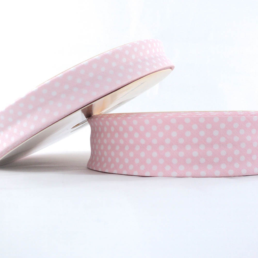 25m roll of Dot Bias Binding Tape with 18mm width in Baby Pink 31