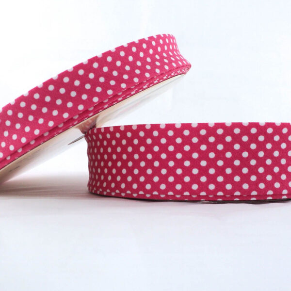 25m roll of Dot Bias Binding Tape with 18mm width in Cerise Pink 35