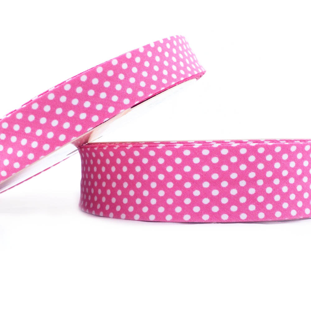 25m roll of Dot Bias Binding Tape with 30mm width in Cerise Pink 35