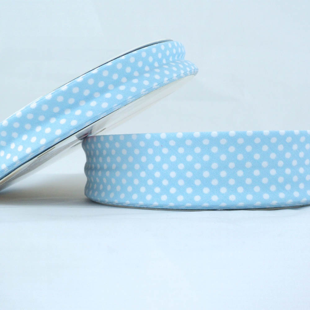 25m roll of Dot Bias Binding Tape with 30mm width in Baby Blue 15