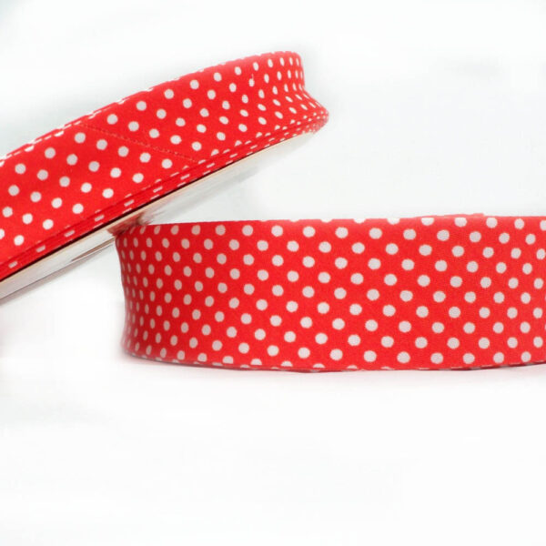 25m roll of Dot Bias Binding Tape with 30mm width in Red 46