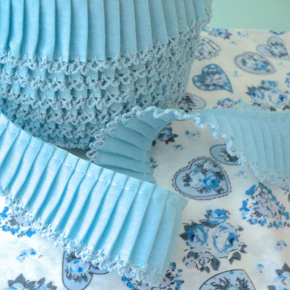 25 metre roll of Pleated Trim Picot Edging in Baby Blue 15