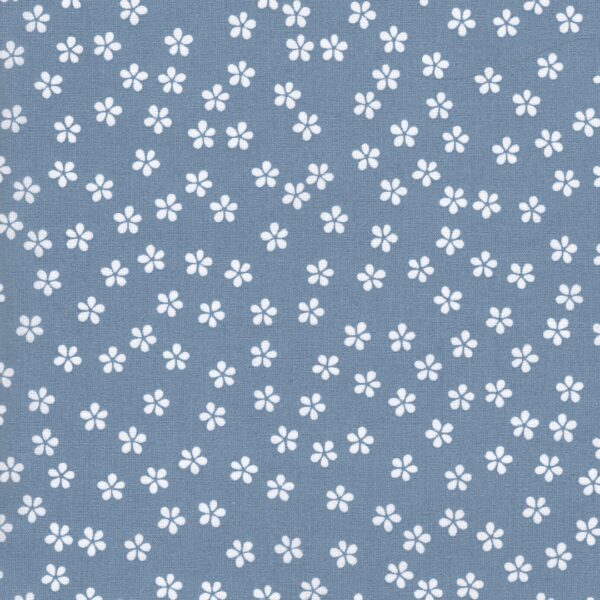 Spring Flower Cotton Poplin Fabric in Dusty Blue