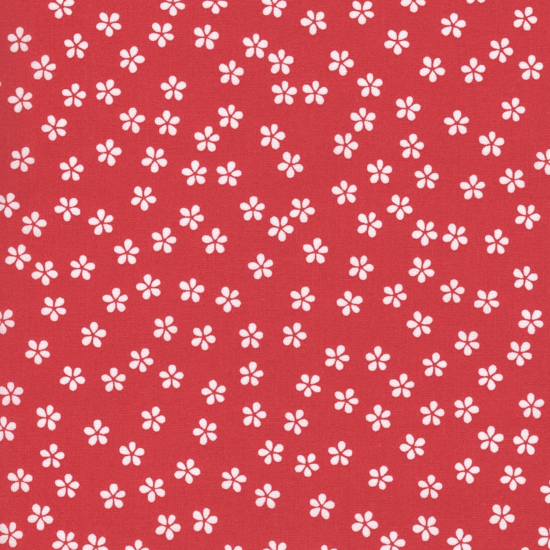 Spring Flower Cotton Poplin Fabric in Red