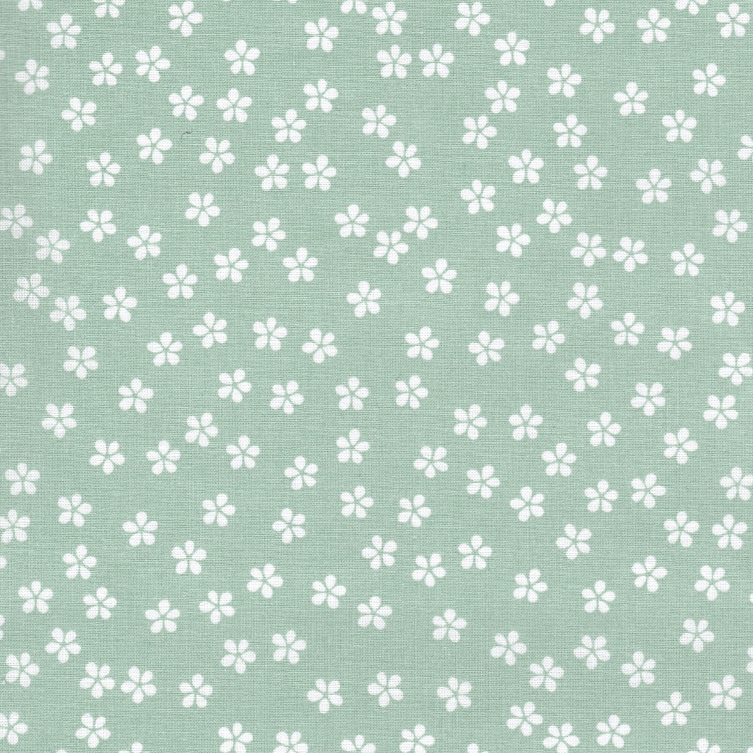 Spring Flower Cotton Poplin Fabric in Pastel Mint
