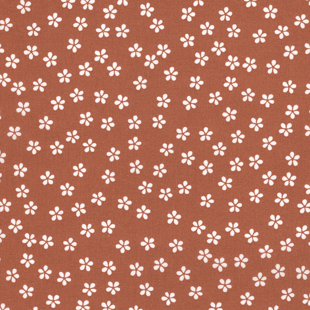 Spring Flower Cotton Poplin Fabric in Rust