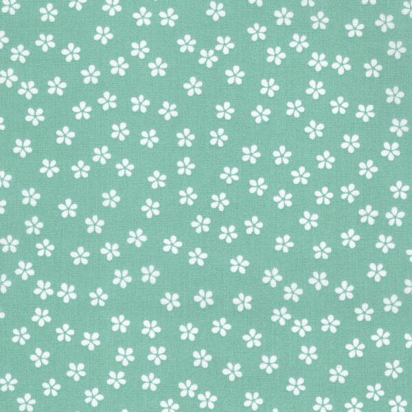 Spring Flower Cotton Poplin Fabric in Aqua