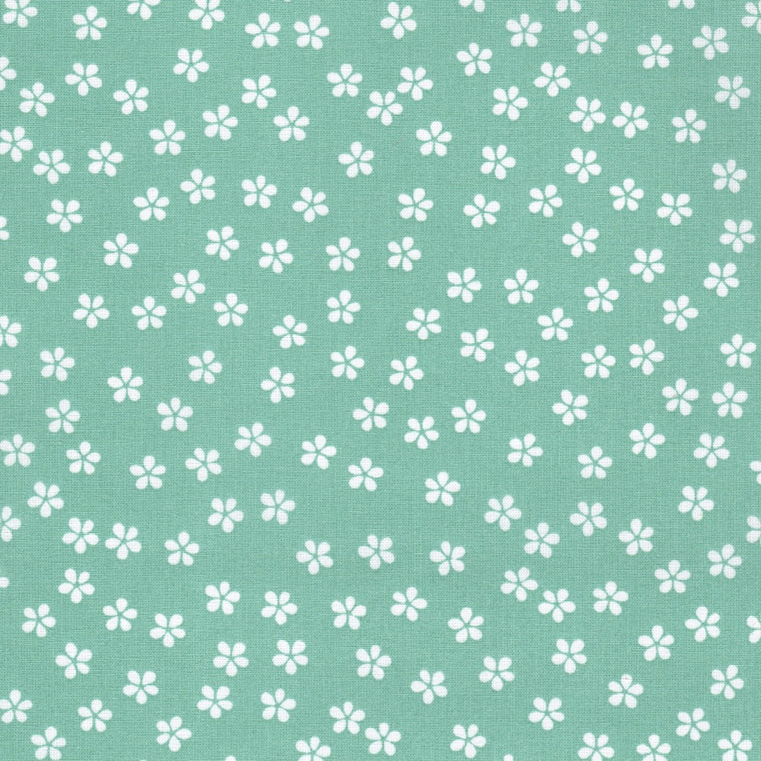 Spring Flower Cotton Poplin Fabric in Aqua