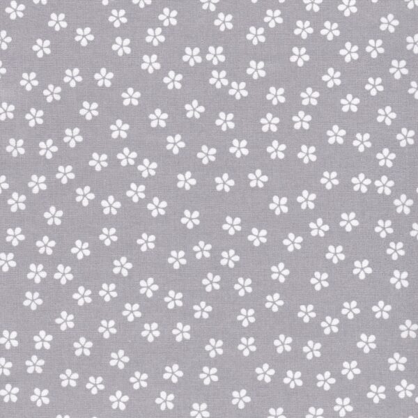 Spring Flower Cotton Poplin Fabric in Silver Grey
