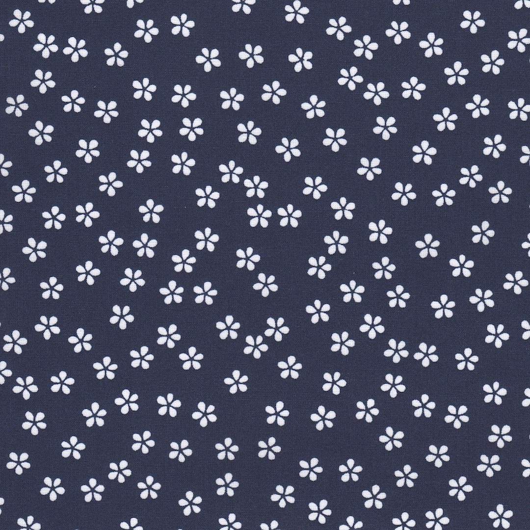 Spring Flower Cotton Poplin Fabric in Navy