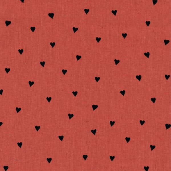 Tossed Hearts Printed Cotton Fabric in Soft Face Poplin in Soft Rust 03