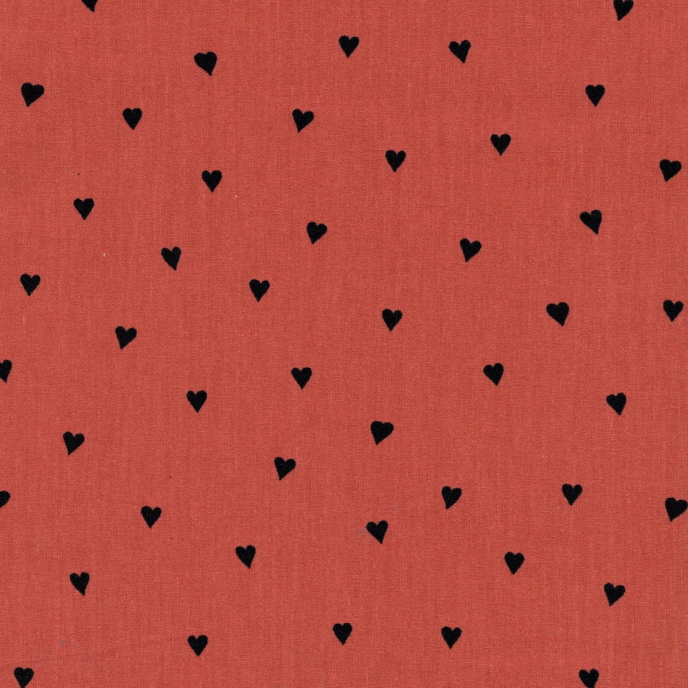 Tossed Hearts Printed Cotton Fabric in Soft Face Poplin in Soft Rust 03