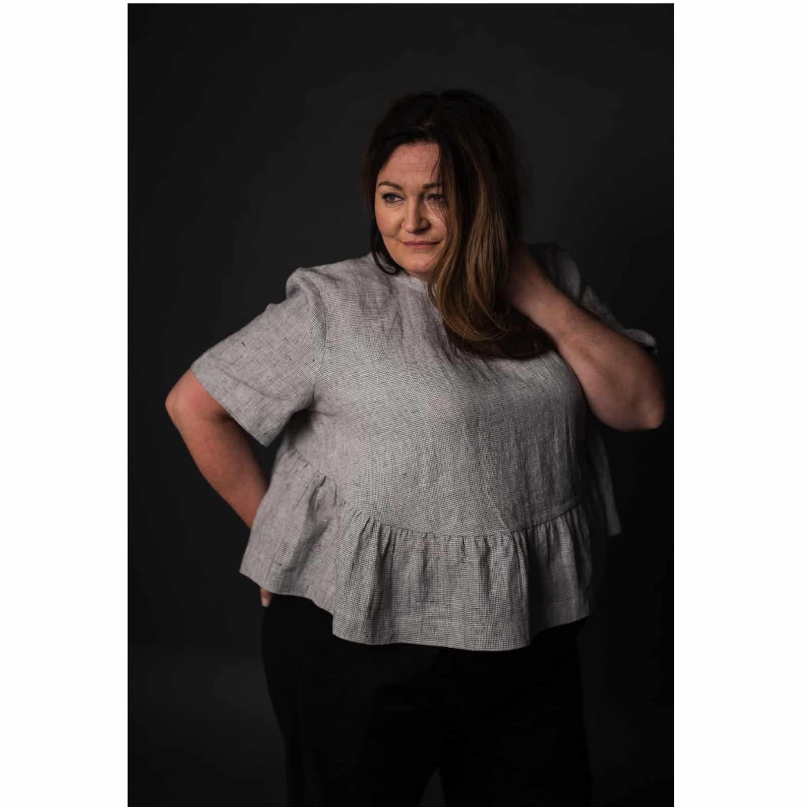 lady wearing plus size merchant and mills florence top