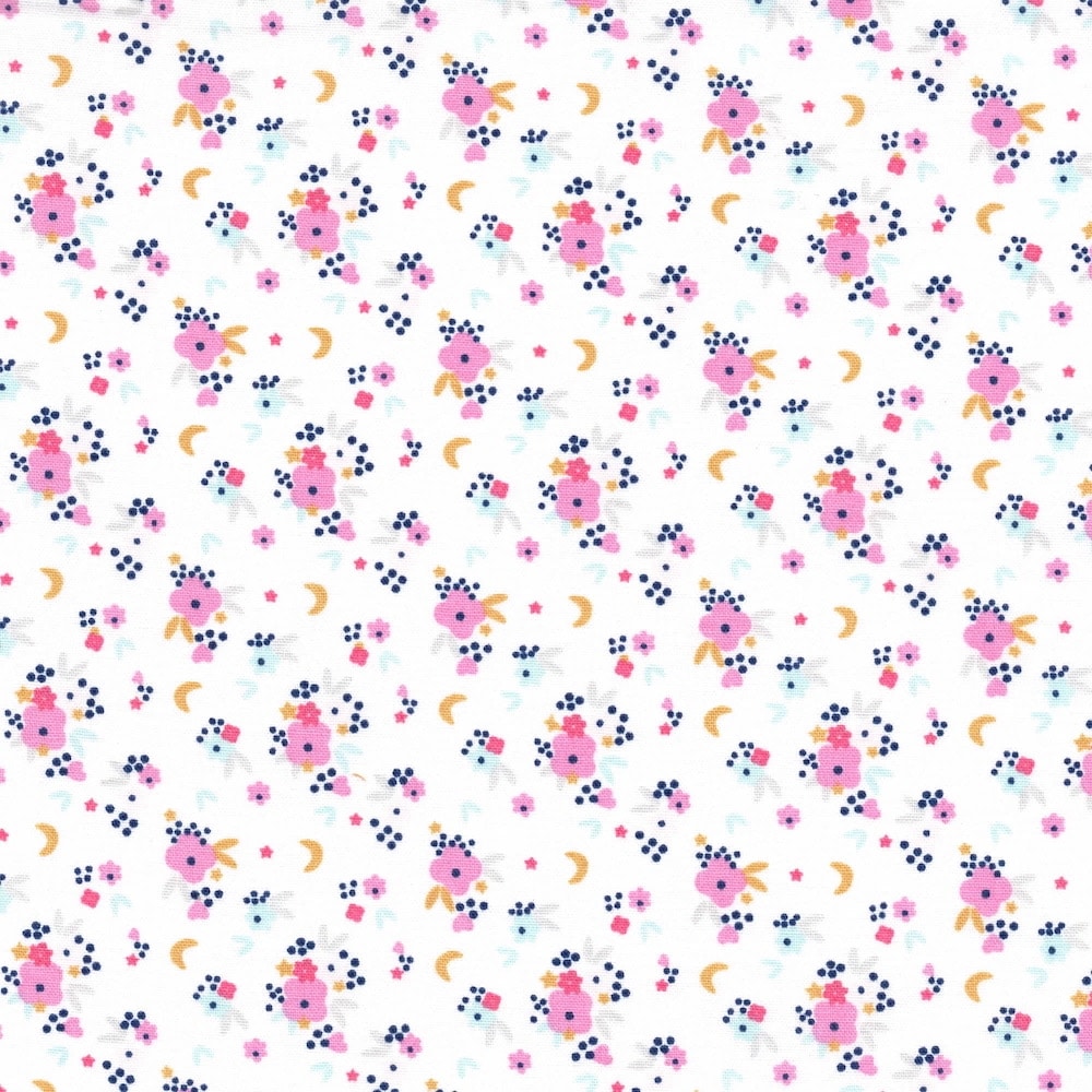 Lafee Cotton Fabric Fledi Floral White - Pink - Blue