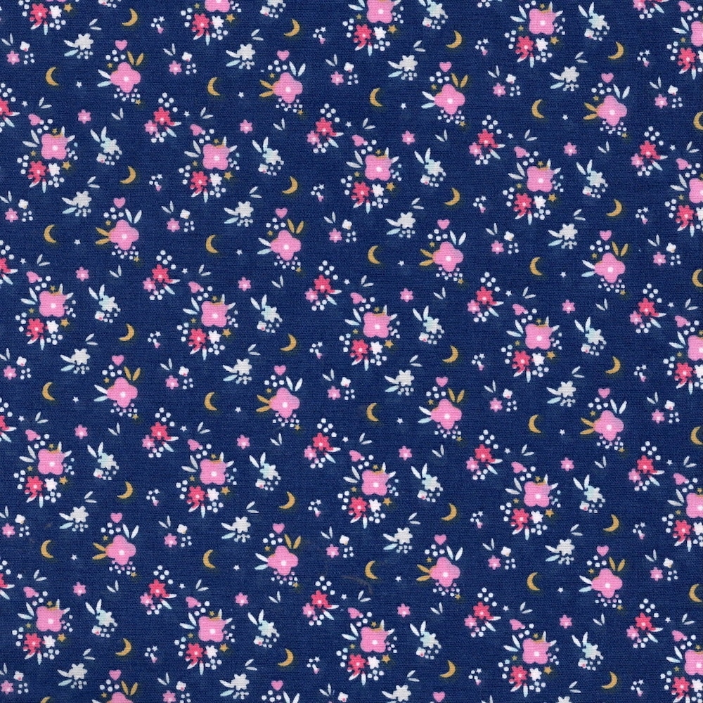 Lafee Cotton Fabric Flomi Floral Blue - Pink