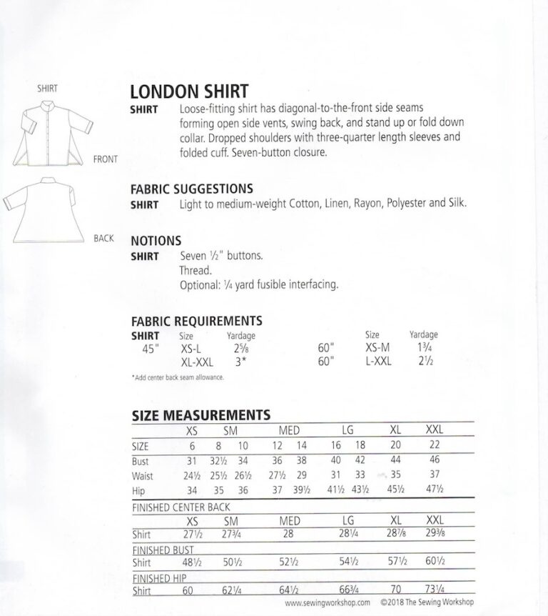 Sewing Workshop Dressmaking pattern | London Shirt UK