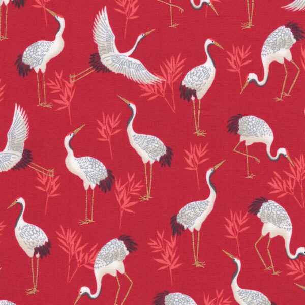 Makower Cotton Fabric in Michiko in Cranes in Red