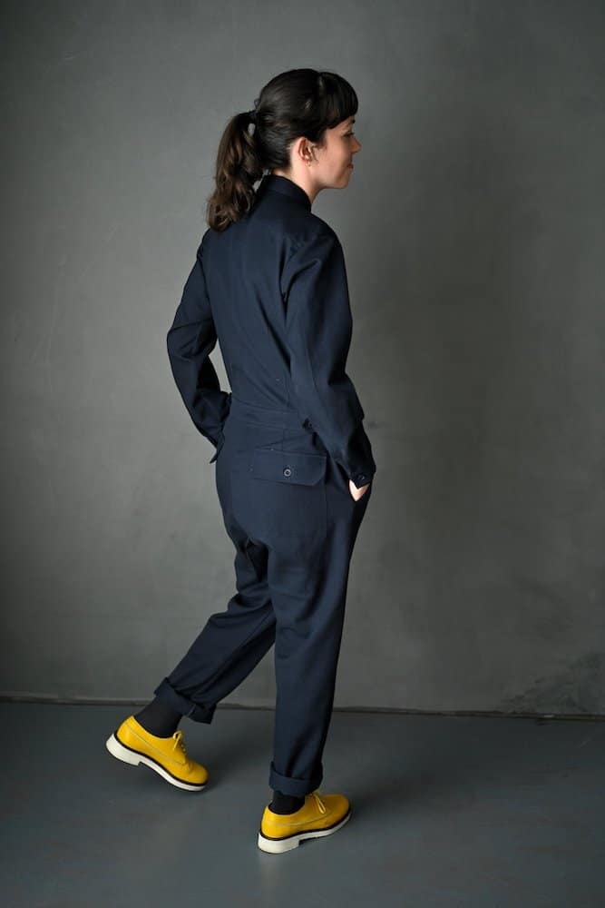 Fashion Model Wearing Merchant and Mills Sewing Pattern for Thelma Boilersuit 6 - 18