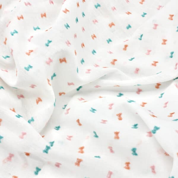 100% Cotton Dotted Swiss Voile Fabric Blush and Turquoise Dots on White