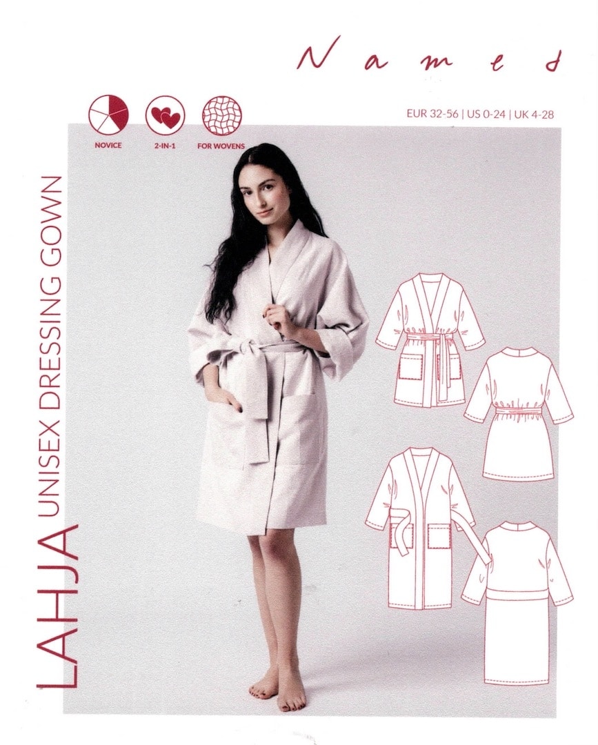 Fashion Model Wearing Named Clothing Sewing Pattern for Lahja Unisex Dressing Gown