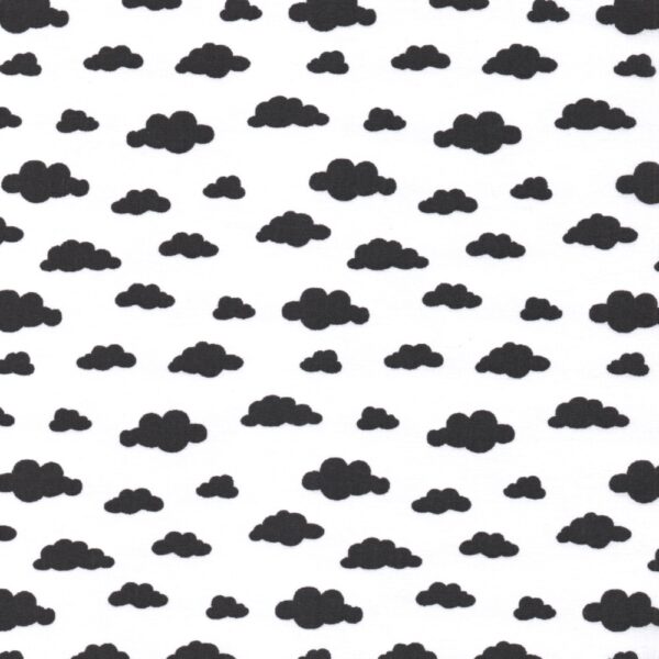 Clouds in White - Noir - Black 100% Cotton Poplin Fabric