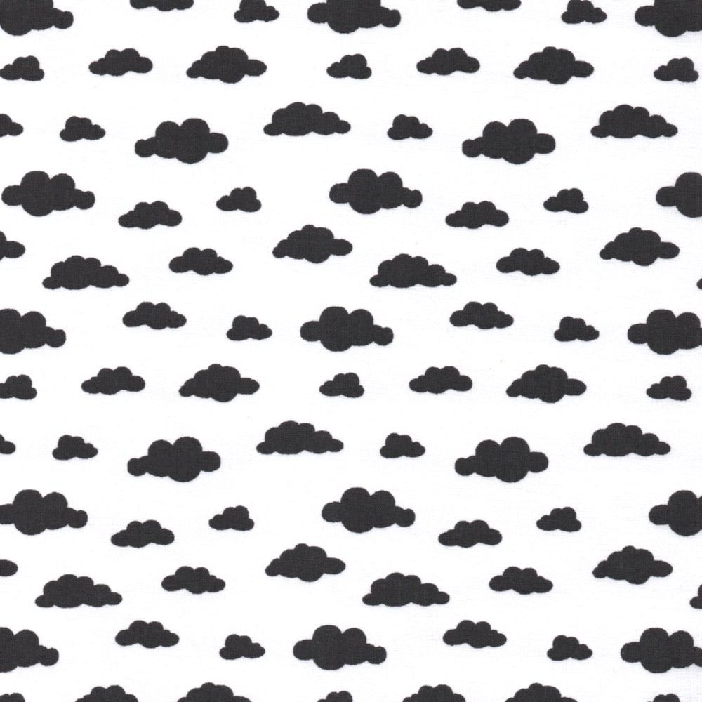 Clouds in White - Noir - Black 100% Cotton Poplin Fabric