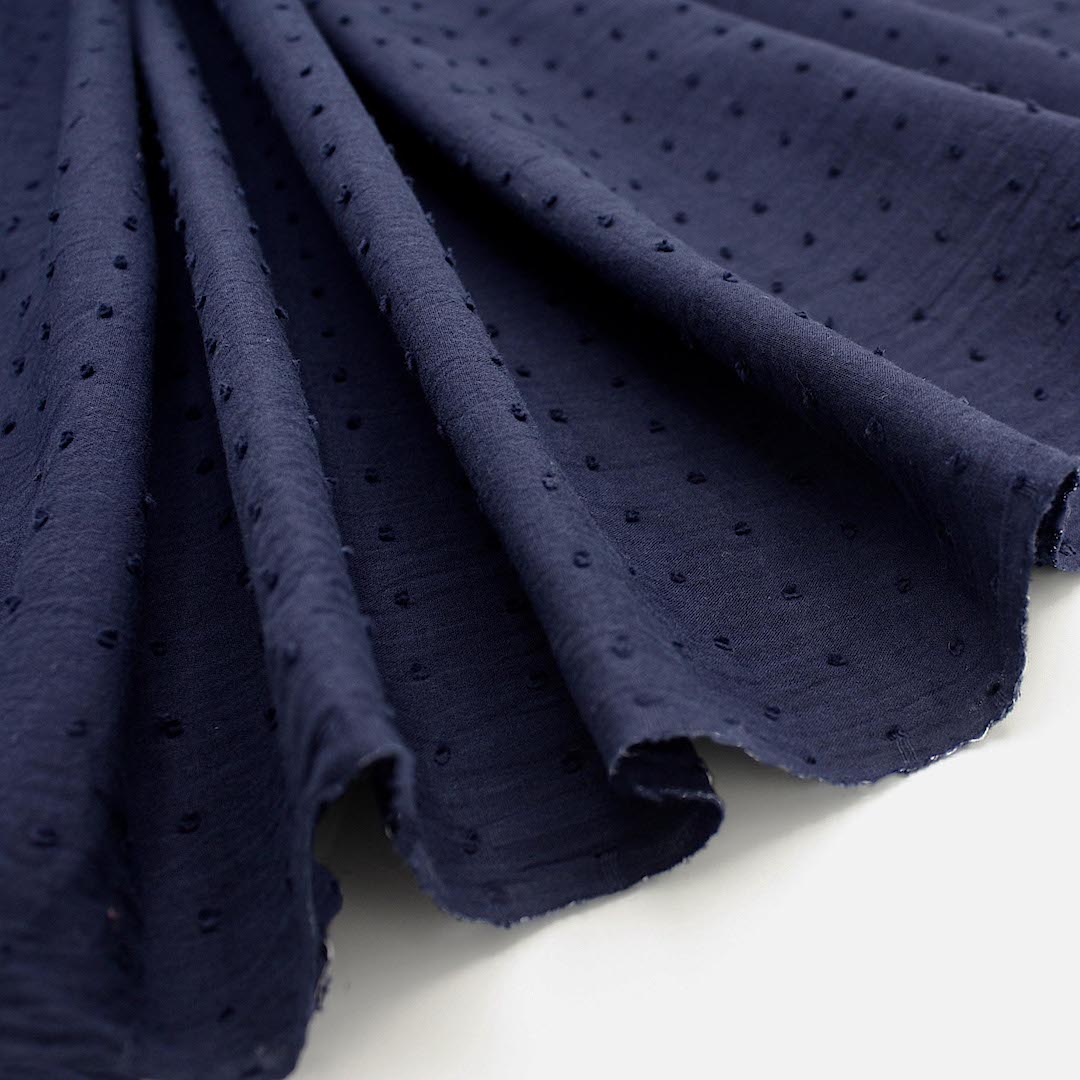 Dotted Swiss Voile Fabric in Navy
