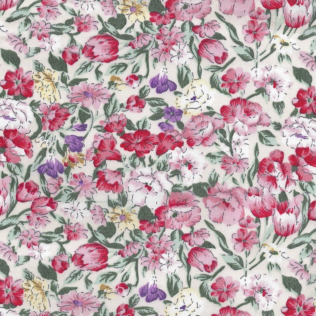 Rose & Hubble Floral Cotton poplin fabric with Tulip Fields print in Ivory