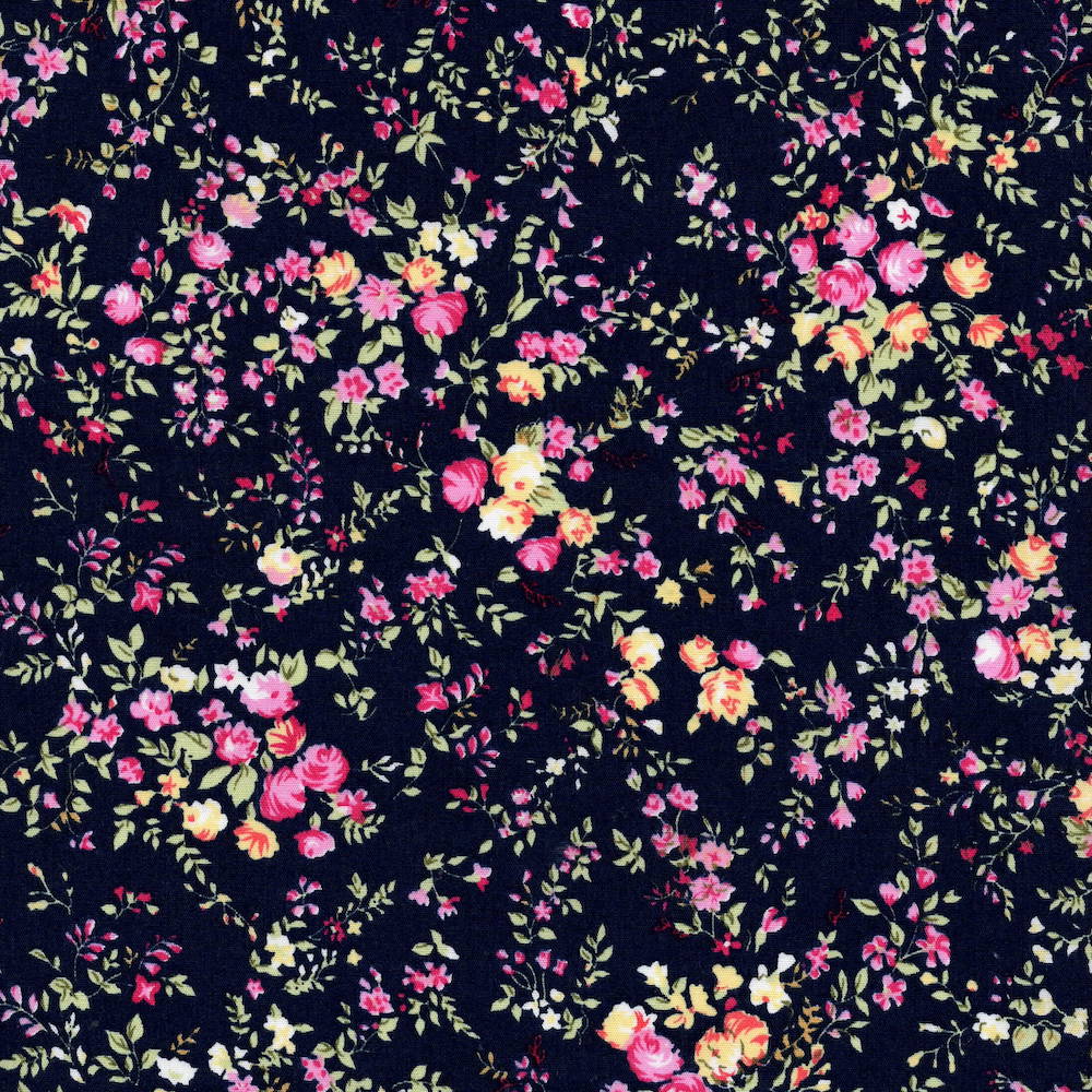Rose & Hubble Floral Cotton poplin fabric with Pricilla print in Navy