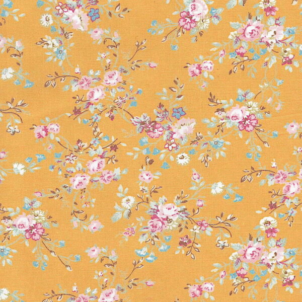 Rose & Hubble Floral Cotton poplin fabric with Regent Street print in Yellow