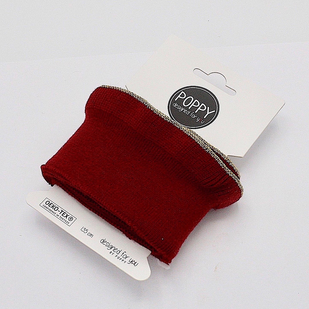 Ready Made Cuffs with Lurex Edge Ruffle / Cuffing Jersey / Ribbing in Burgundy