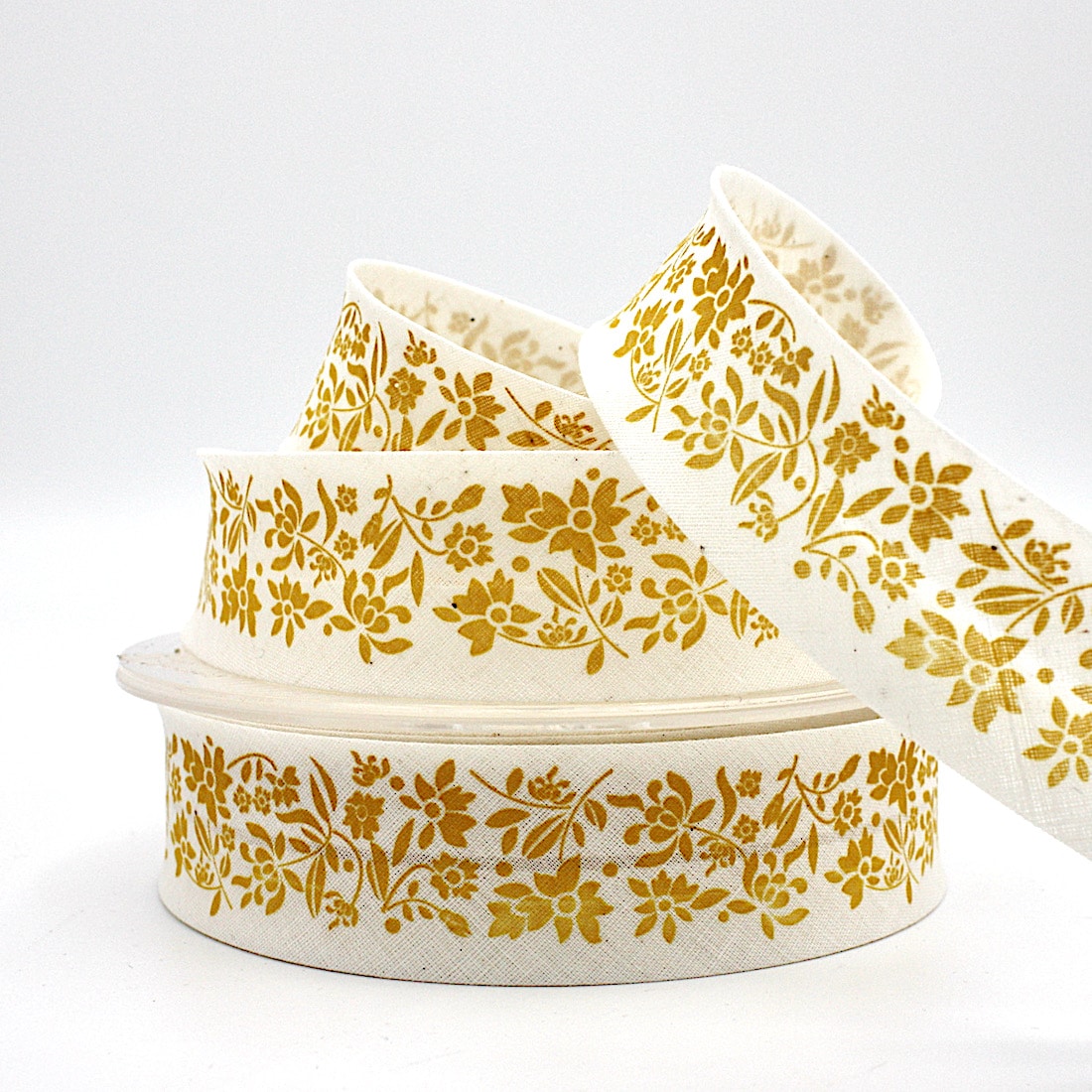 25m roll of Floral Trail Special Print Bias Binding Tape with 30mm width in Yellow