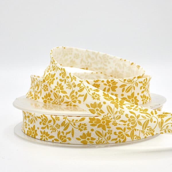 25m roll of Floral Trail Special Print Bias Binding Tape with 18mm width in Yellow