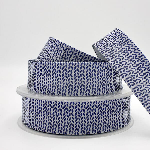 25m roll of Printed Purl Bias Binding Tape with 30mm width in Blue