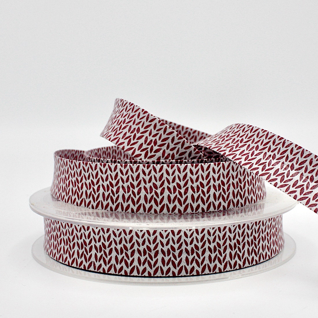 25m roll of Printed Purl Bias Binding Tape with 18mm width in Mulberry