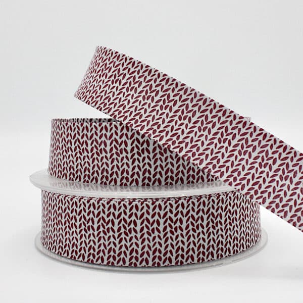 25m roll of Printed Purl Bias Binding Tape with 30mm width in Mulberry