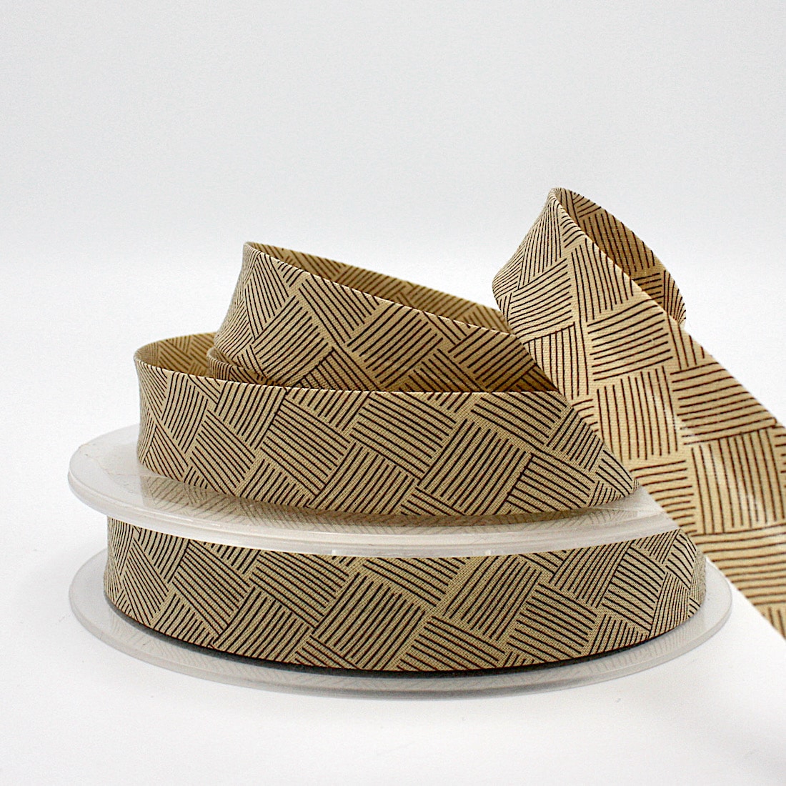 25m roll of Basket Weave Bias Binding Tape with 18mm width in Tan