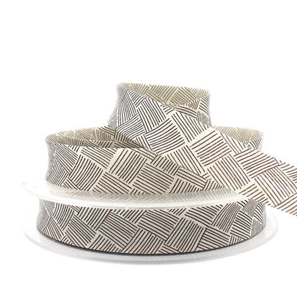 25m roll of Basket Weave Bias Binding Tape with 18mm width in Cream / Brown