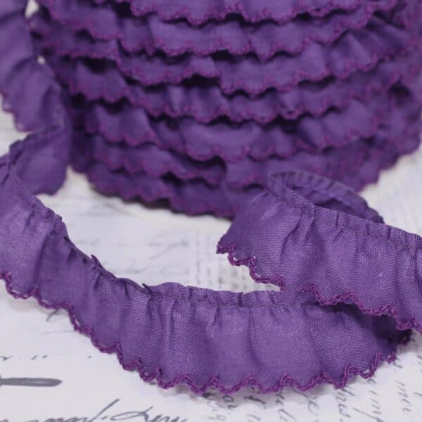 25 metre roll of Gathered Scalloped Edge Trim in Purple 353