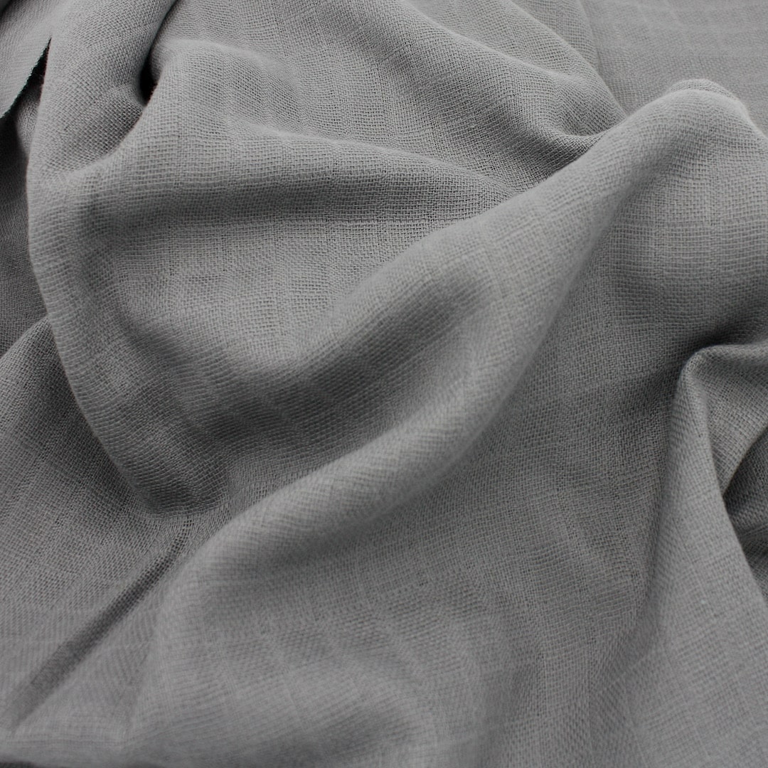 Unwashed Double Gauze Cotton Muslin Fabric in Dark Grey