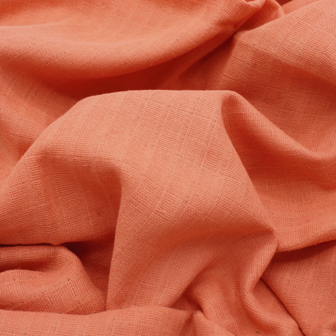 Unwashed Double Gauze Cotton Muslin Fabric in Coral