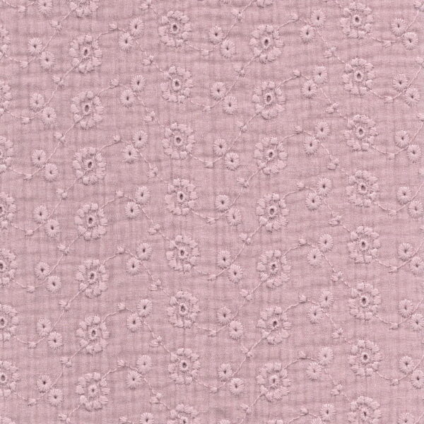 French Embroidered Double Gauze Fabric in Suzy in Pink Petal