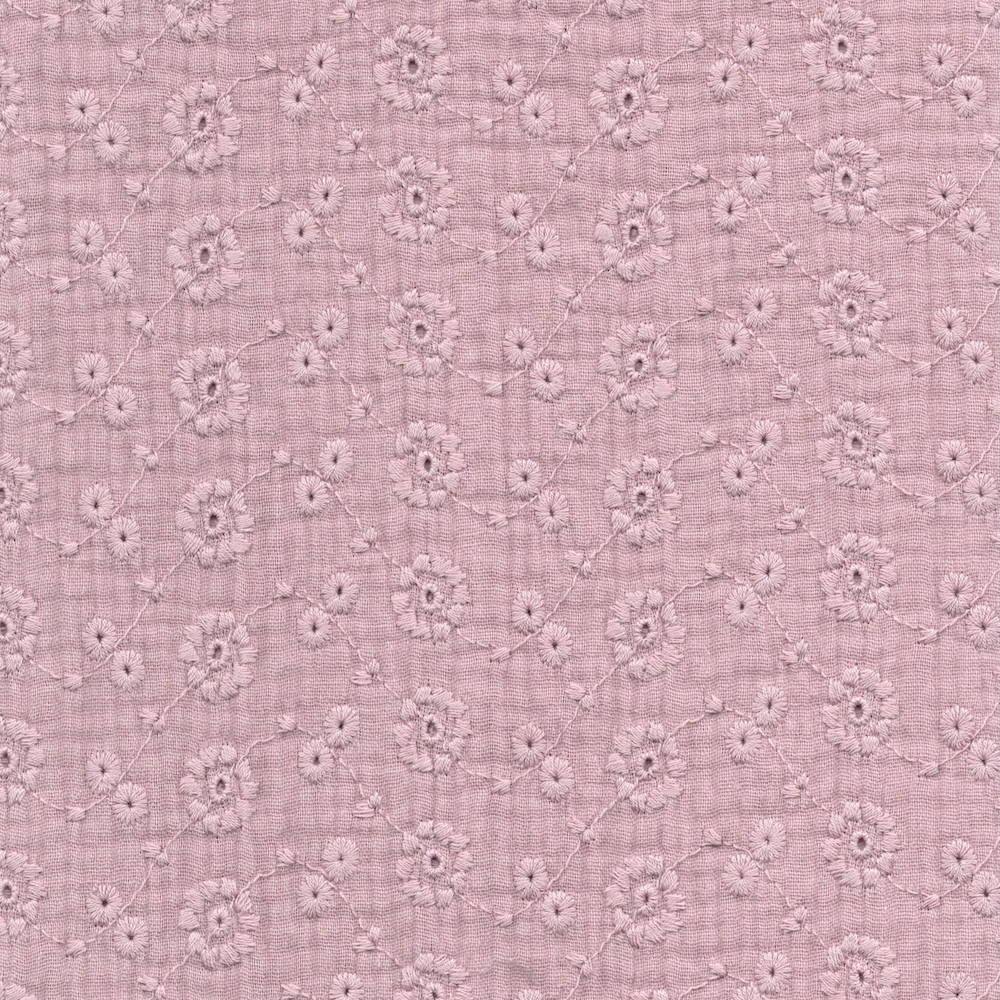 French Embroidered Double Gauze Fabric in Suzy in Pink Petal