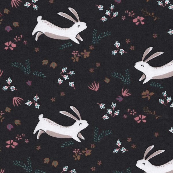 GOTS Organic Cotton Fabric Tibois Bunny in Tizy Bunny in Charcoal