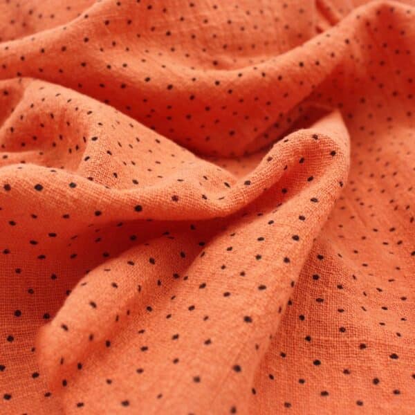 Irregular Weave Washed Cotton Slub Dotty Fabric in Pumpkin