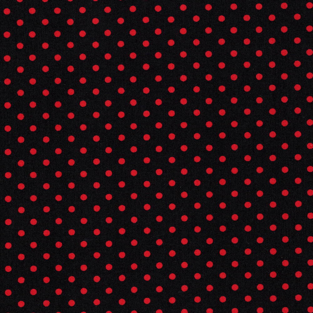 Cotton Poplin Fabric Dots in Mod Dot 4/5mm in Black - Red